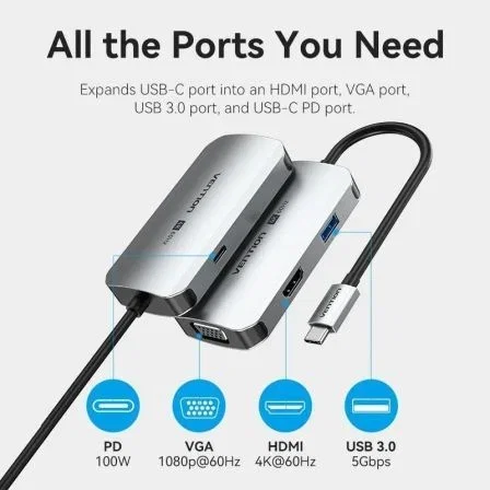 Vention Docking USB Tipo-C TQAHB con HDMI, VGA, USB y PD Gris